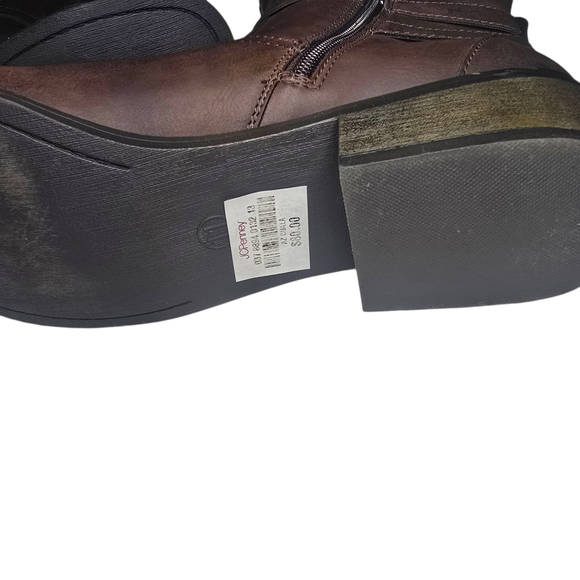 Brown Tall Boots, Gold Accents, Y2K, NWT, Slight Wedge, Boho - Picture 5 of 8